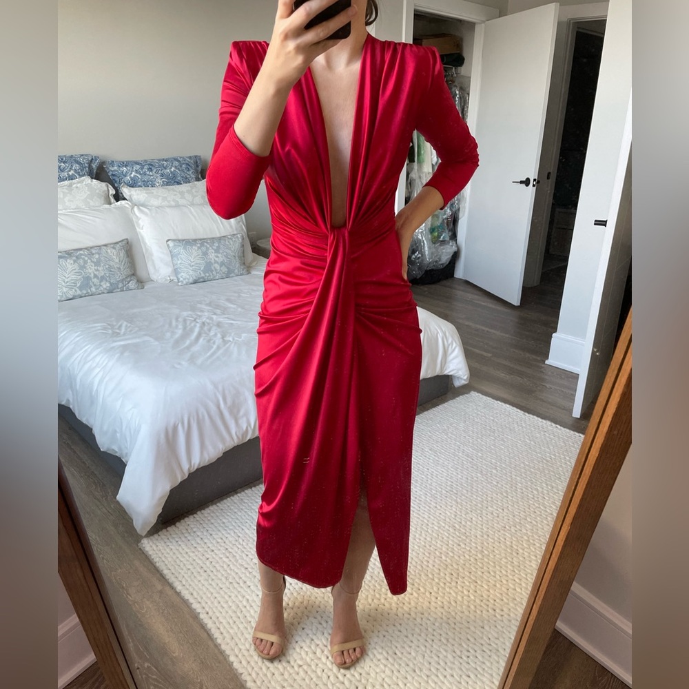 Elegant Red Plunge Dress